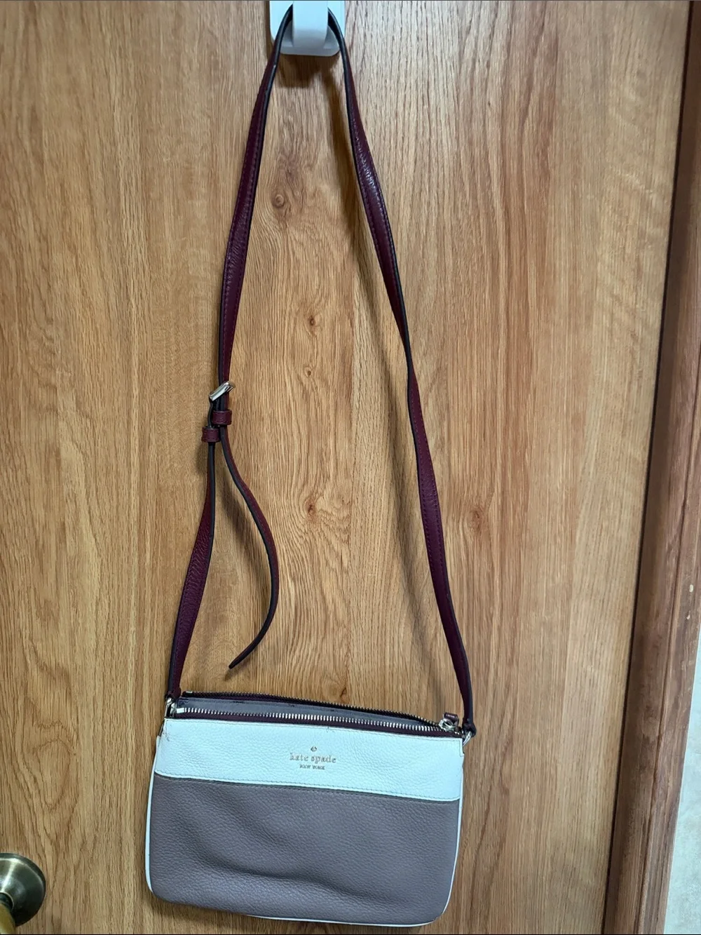 kate spade White, Taupe & Burgundy Leather Colorblock Crossbody